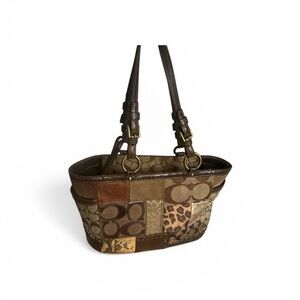 Coach Holiday Patchwork Gallery Tote Bag Brown Canvas Leather F11485 Vintage Y2K